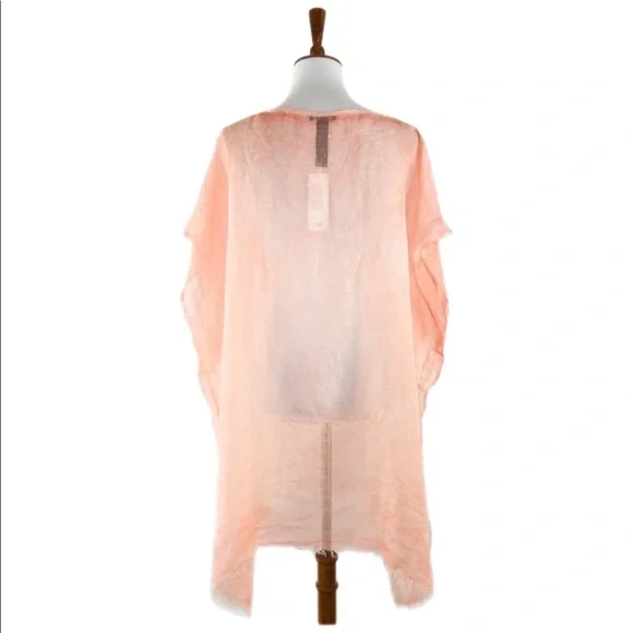 Eileen Fisher Peach Linen Blend Raw Edge Poncho, One Size - Picture 3 of 7